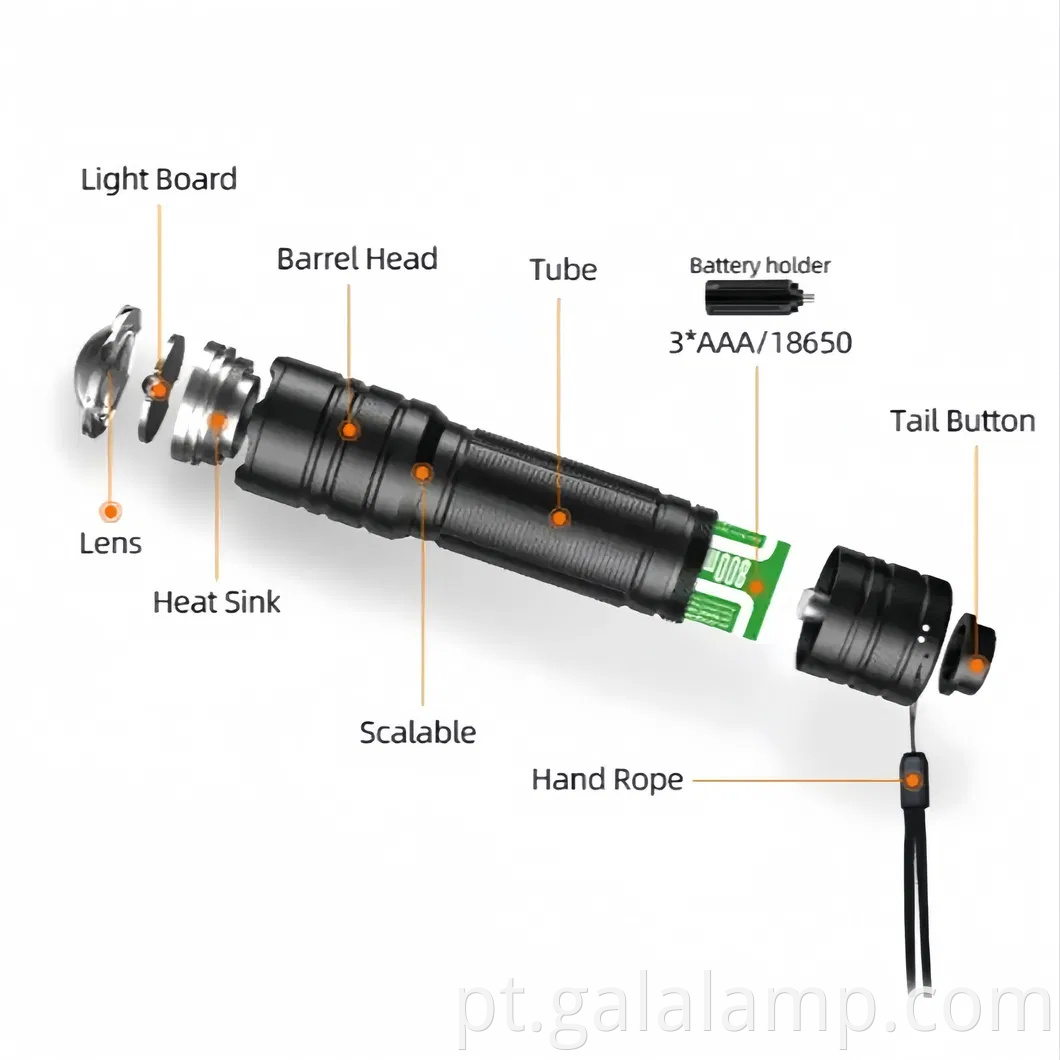 Mini lanterna, liga de alumínio S3-A, lanterna de iluminação externa com zoom variável